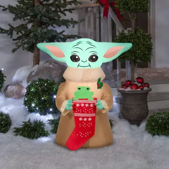 3.5ft. Airblown® Inflatable Christmas Grogu with Frog in Stocking {4}