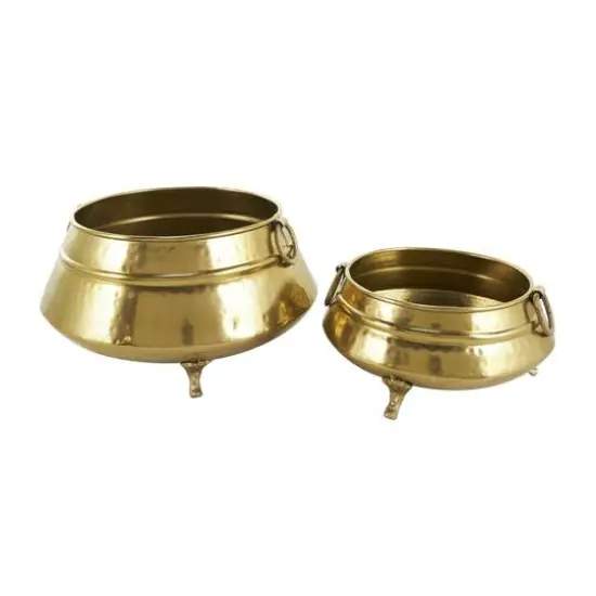 Gold Metal Scroll Foot Hammered Pot Planter Set {9}