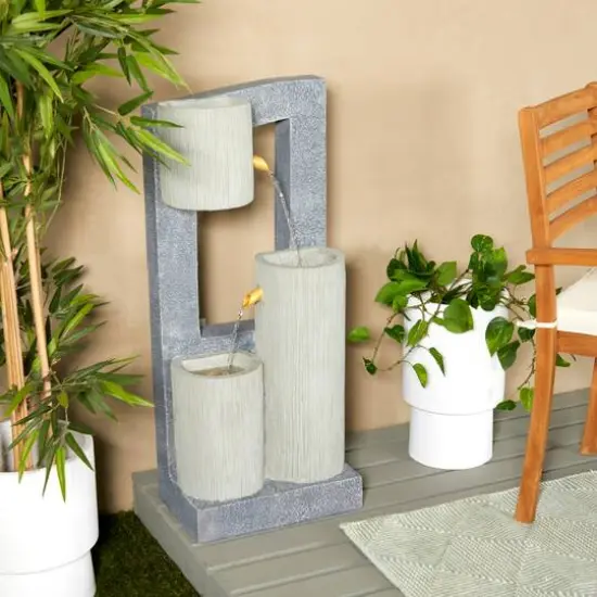 37.5" Gray Fiberglass 3-Tier Fountain with LED Light {8}