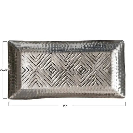 Hello Honey&reg; 20" Antique Silver Finish Decorative Aluminum Tray with Geometric Design {6}