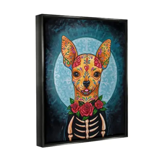 Stupell Industries Day of Dead Chihuahua Framed Floater Canvas Wall Art Black {4}