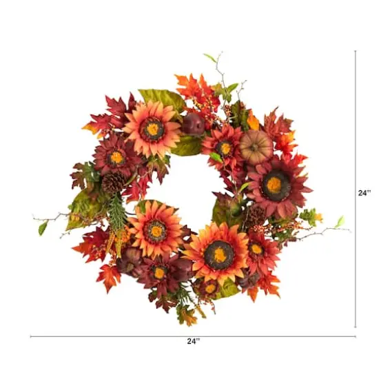 24" Sunflower, Pumpkin, Pinecone & Berries Fall Artificial Wreath {3}