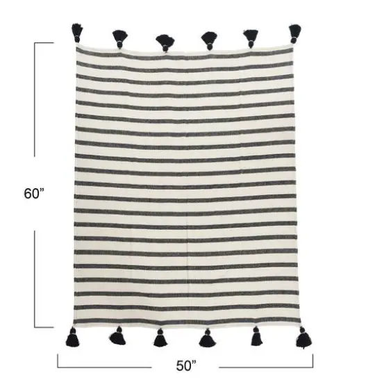 Hello Honey® Striped Cotton Throw Blanket with Tassels Black {4}