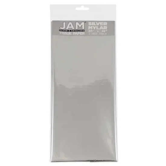 JAM Paper Mylar 20" x 26" Tissue Paper, 3ct. Silver Mylar {1}