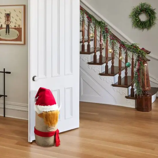 Glitzhome® 20" Christmas Linen Highland Cow Doorstop Porch Decor {6}