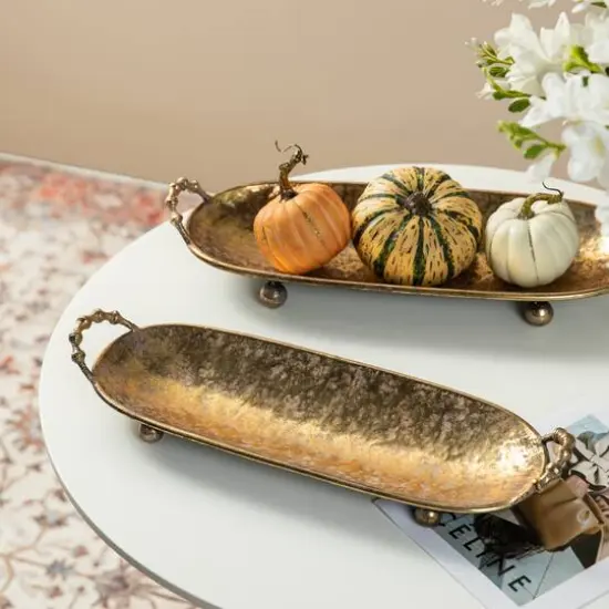 Glitzhome&reg; Gold Oval Metal Decorative Trays Set {5}