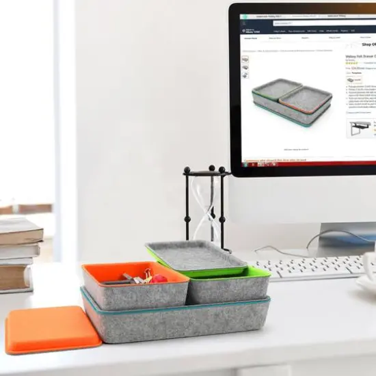 Welaxy Felt 3 Piece Drawer Organizer Bins with Lids Turquoise/Orange/Green {6}