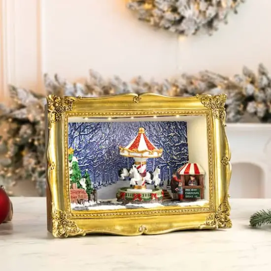 90th Anniversary Collection 9" Animated & Musical Gold Frame Carousel Shadow Box {3}