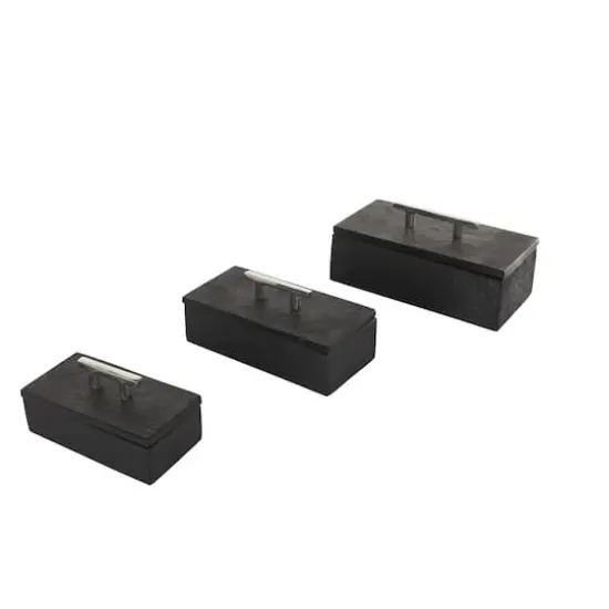 Black Marble Decorative Box with Silver Aluminum Bar Handles, 3ct. {4}