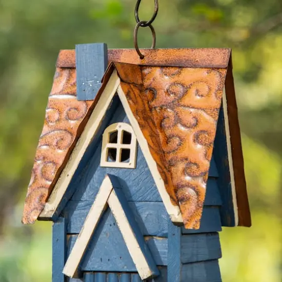Glitzhome&reg; 12" Retro Blue Distressed Cottage Birdhouse {4}
