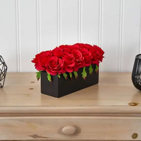 12.5" Dozen Silk Roses in Ceramic Rectangular Planter {7}