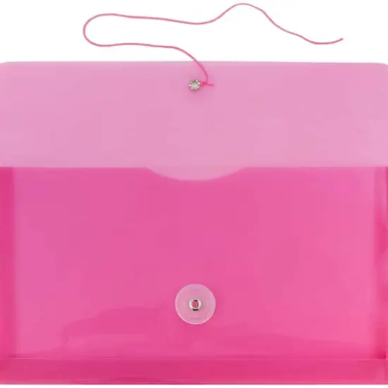 JAM Paper 5.25" x 10" Plastic #10 Business Envelope with Button and String Closure, 24ct. Pink {5}