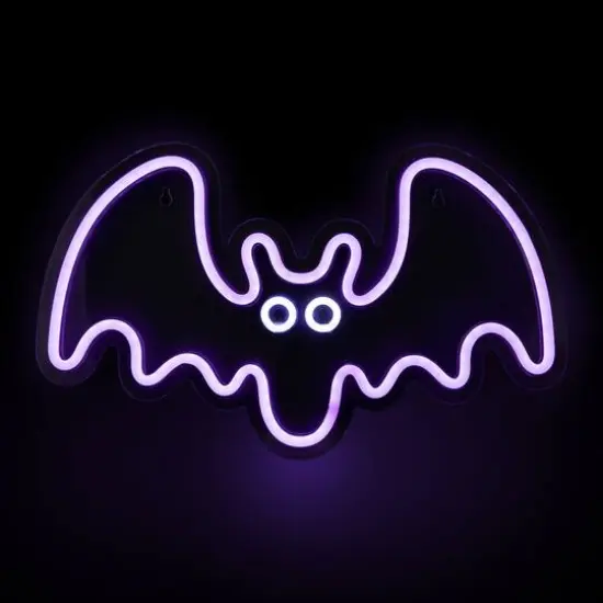 15" Purple LED Neon Style Purple Bat Halloween Window Silhouette {1}