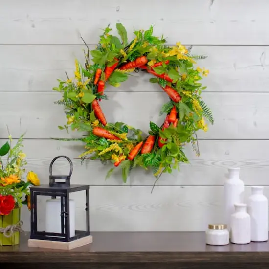22" Orange & Yellow Carrot & Berry Foliage Easter Floral Spring Wreath {3}