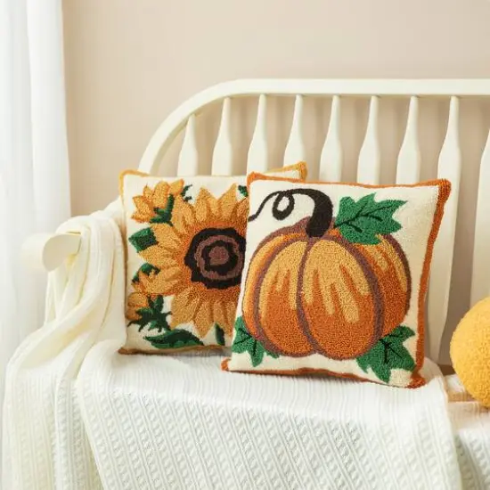 Glitzhome&reg; 14" Fall Hooked Pumpkin Pillow {6}