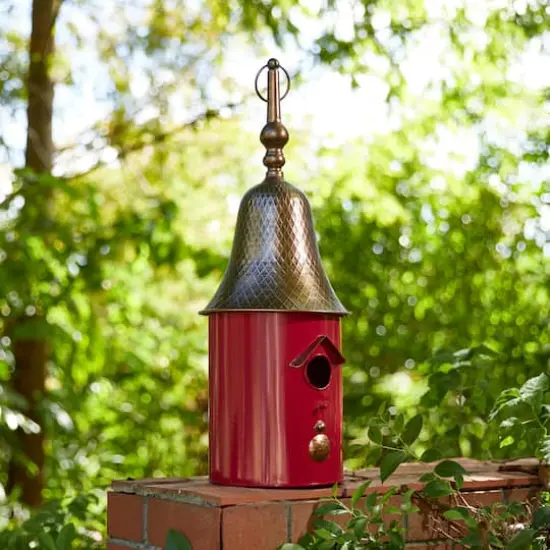 Glitzhome&reg; 24" Retro Red Metal Bell Roof Birdhouse {4}