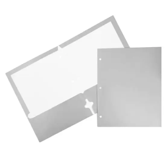 JAM Paper Laminated 2-Pocket Glossy 3-Hole Punch School Folders, 6ct. Silver {1}