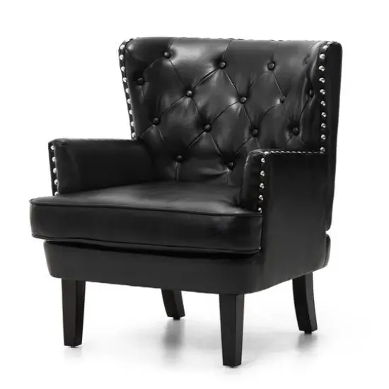 Glitzhome&reg; Modern Leatherette Button-Tufted Accent Armchair Black {1}