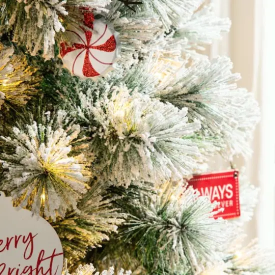 7.5ft Pre-Lit Flocked Pine Artificial Christmas Tree, Warm White LED Lights {5}