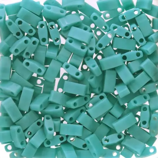Miyuki&reg; Half Tila&reg; 5mm 2-Hole Glass Seed Beads Turquoise Green Opaque {1}