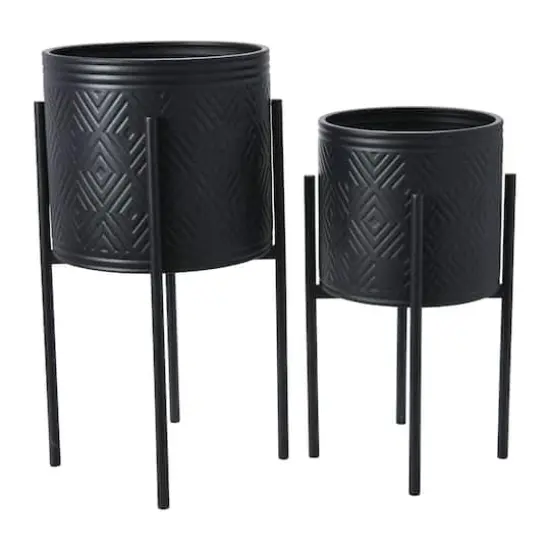 Hello Honey&reg; Matte Black Boho Embossed Metal Planters with Stands Set {3}