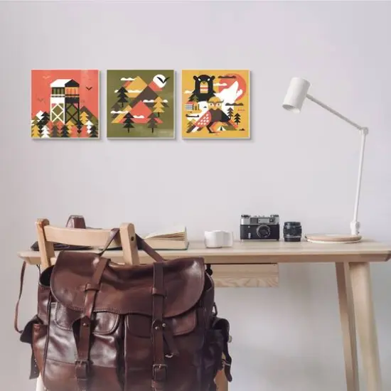 Stupell Industries Kids' Rustic Forest Animal Camp Adventure Geometric Shapes,12" x 12" {3}