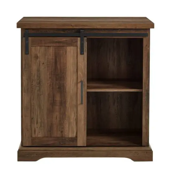 Walker Edison 32" Reclaimed Barnwood Sliding Grooved Door Modern Accent Cabinet  {6}