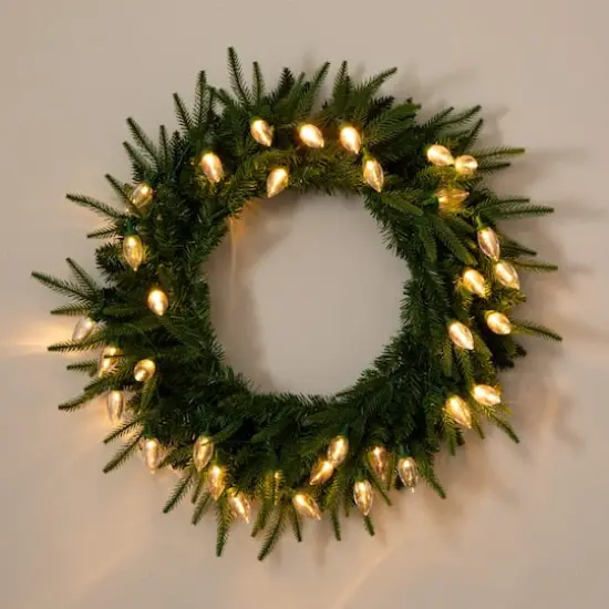 24in. Pre-Lit Artificial Luxembourg Pine Christmas Wreath with 35 Multicolored Traditional Bulb LED Lights {7}