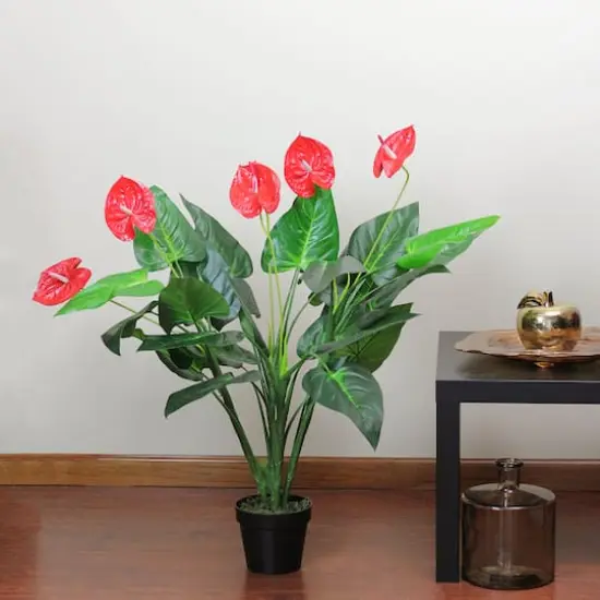 3.5ft. Tropical Green & Red Artificial Anthurium Potted Plant {4}