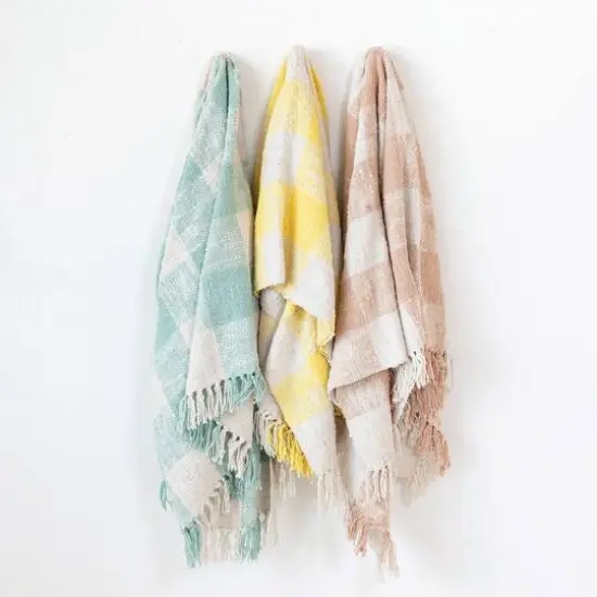 Hello Honey® Yellow & Cream Plaid Hand-Woven Cotton Throw with Fringe {3}