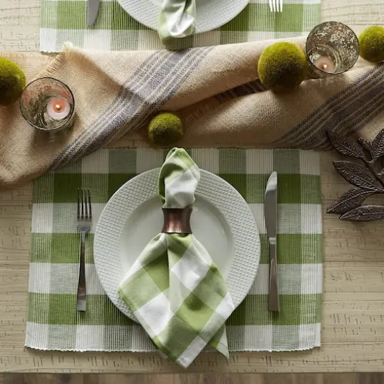 DII&reg; Buffalo Check Ribbed Placemat, 6ct. Antique Green/White {6}