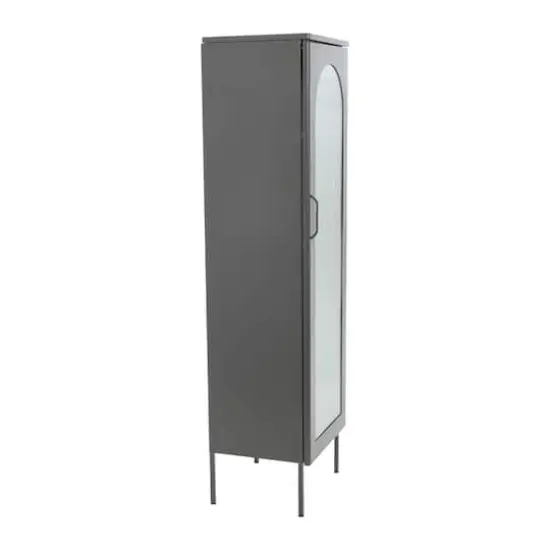 Hello Honey&reg; Solstice 5ft. Tall Metal Accent Cabinet with Arched Glass Door Gray {9}