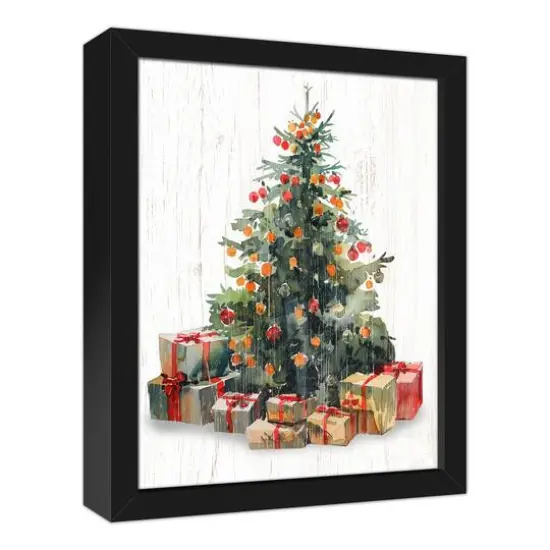Christmas Tree Presents 12.73" x 15.73" Black Framed Canvas {3}