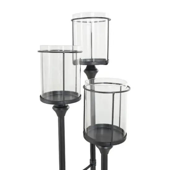 55" Black Metal Floor Hurricane Lamp Decoration {4}
