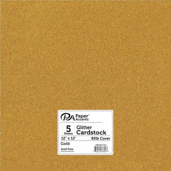 PA Paper&trade; Accents 12" x 12" Glitter Cardstock, 5 Sheets Gold {1}