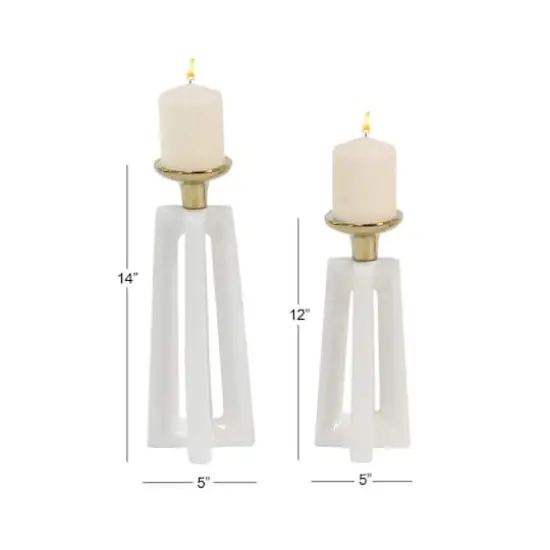CosmoLiving by Cosmopolitan White Ceramic Modern Candle Holder Set {8}