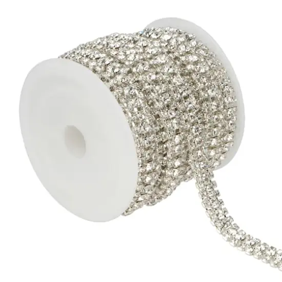 3yd. Glass 3-Row Rhinestone Chain Spool by Bead Landing&trade; Clear/Silver Finish {1}