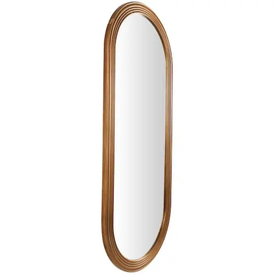 Brown Wooden Oval Wall Mirror with Dimensional Carved Frame {3}