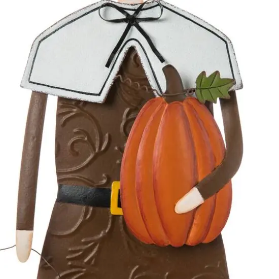 Glitzhome&reg; 36" Metal Thanksgiving Pilgrim Boy Standing Or Hanging Yard Stake {7}