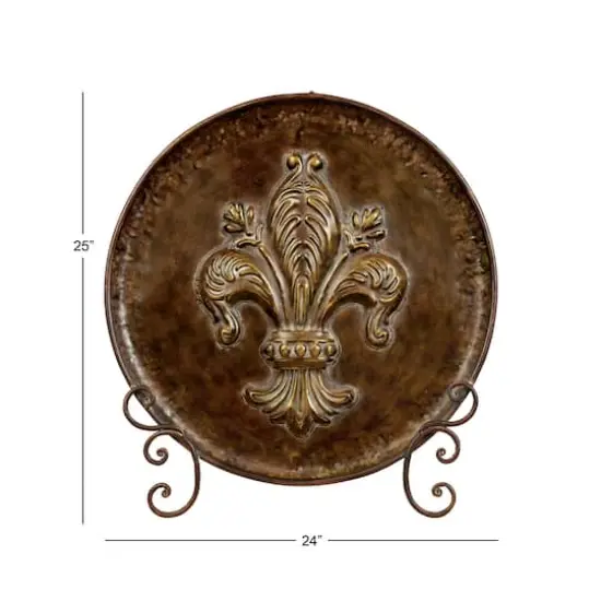 25" Traditional Decorative Iron Fleur de Lis Plate with Stand {9}