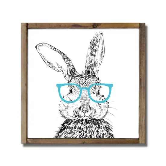 Easter Bunny Glasses Framed Wood Plaque {1}