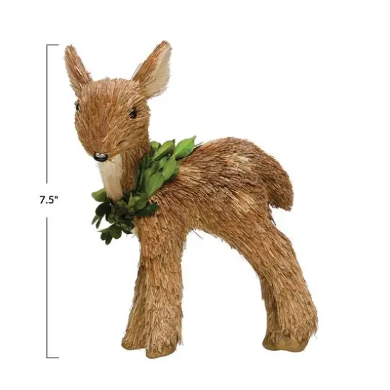 Hello Honey&reg; 7.5" Brown & Green Grass Standing Deer with Wreath {4}