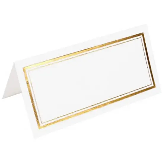 JAM Paper Double Metallic Border Fold-Over Wedding Table Place Cards, 100ct. White with Gold Double Border {1}