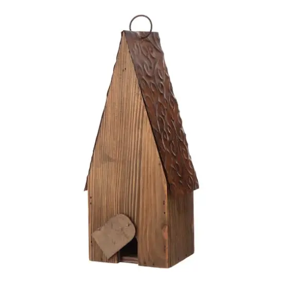 Glitzhome&reg; Distressed Wood & Metal Patriotic Bird House with Stars {12}