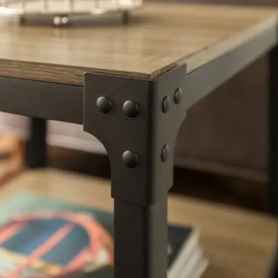 Walker Edison Driftwood Angle Iron Rustic Wood Side Table Set {5}