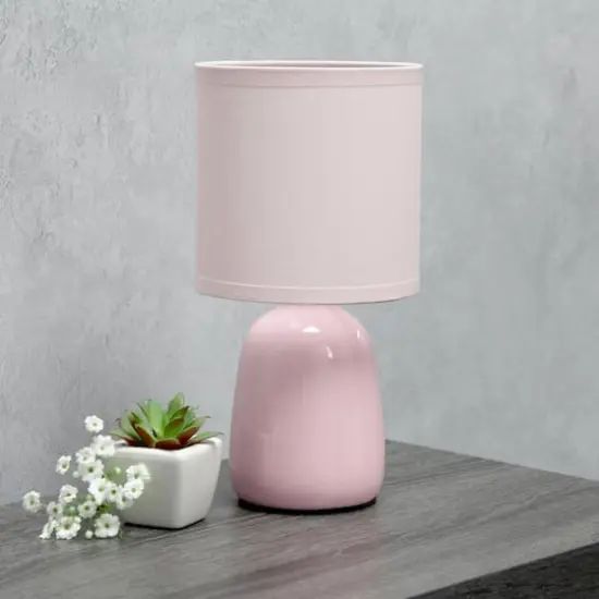 Simple Designs 10" Thimble Base Ceramic Table Lamp Light Pink {3}