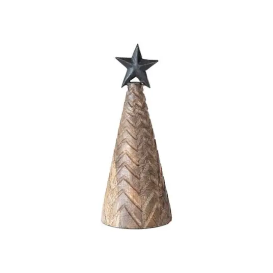 Hello Honey&reg; 9.5" Carved Mango Wood & Metal Christmas Tree with Black Star {1}