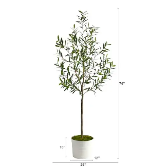 6ft. Olive Artificial Tree in White Tin Planter {3}