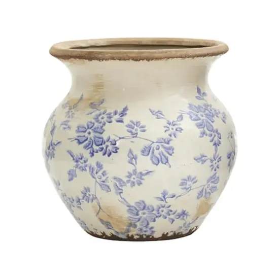 7" Tuscan Ceramic Blue Scroll Urn Vase {1}