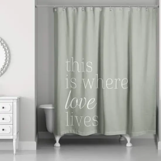 Where Love Lives Olive 71" x 74" Shower Curtain {1}